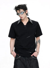Asymmetric Zip Sequin Polo Tee