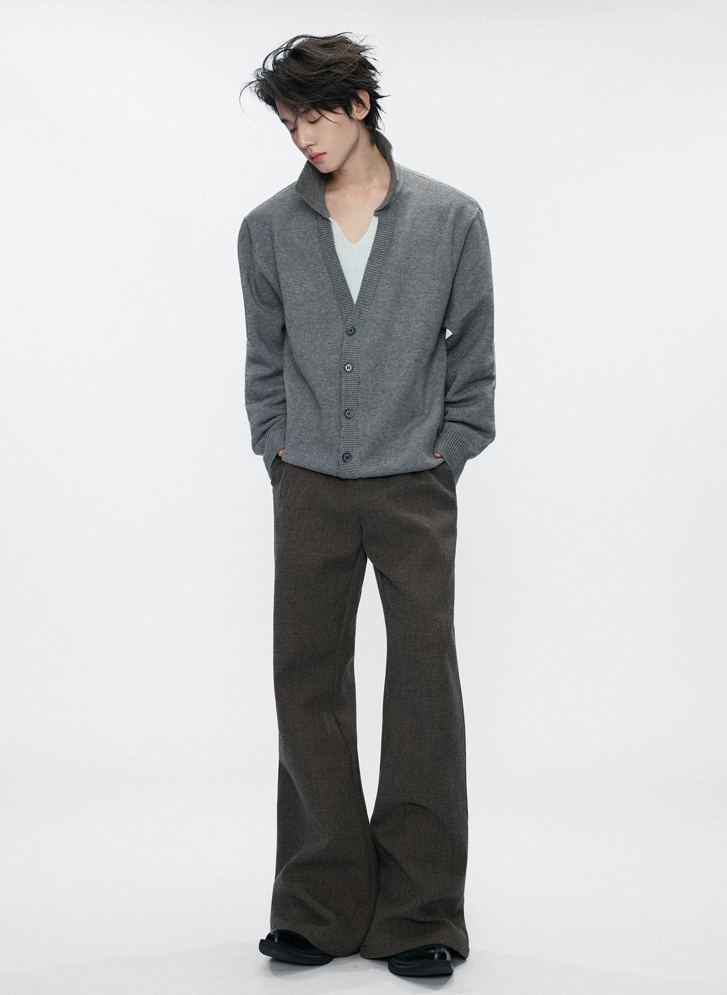Double V-Neck Contrast Layered Sweater
