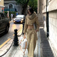 Elegant Khaki Short Trench Coat + Skirt Set