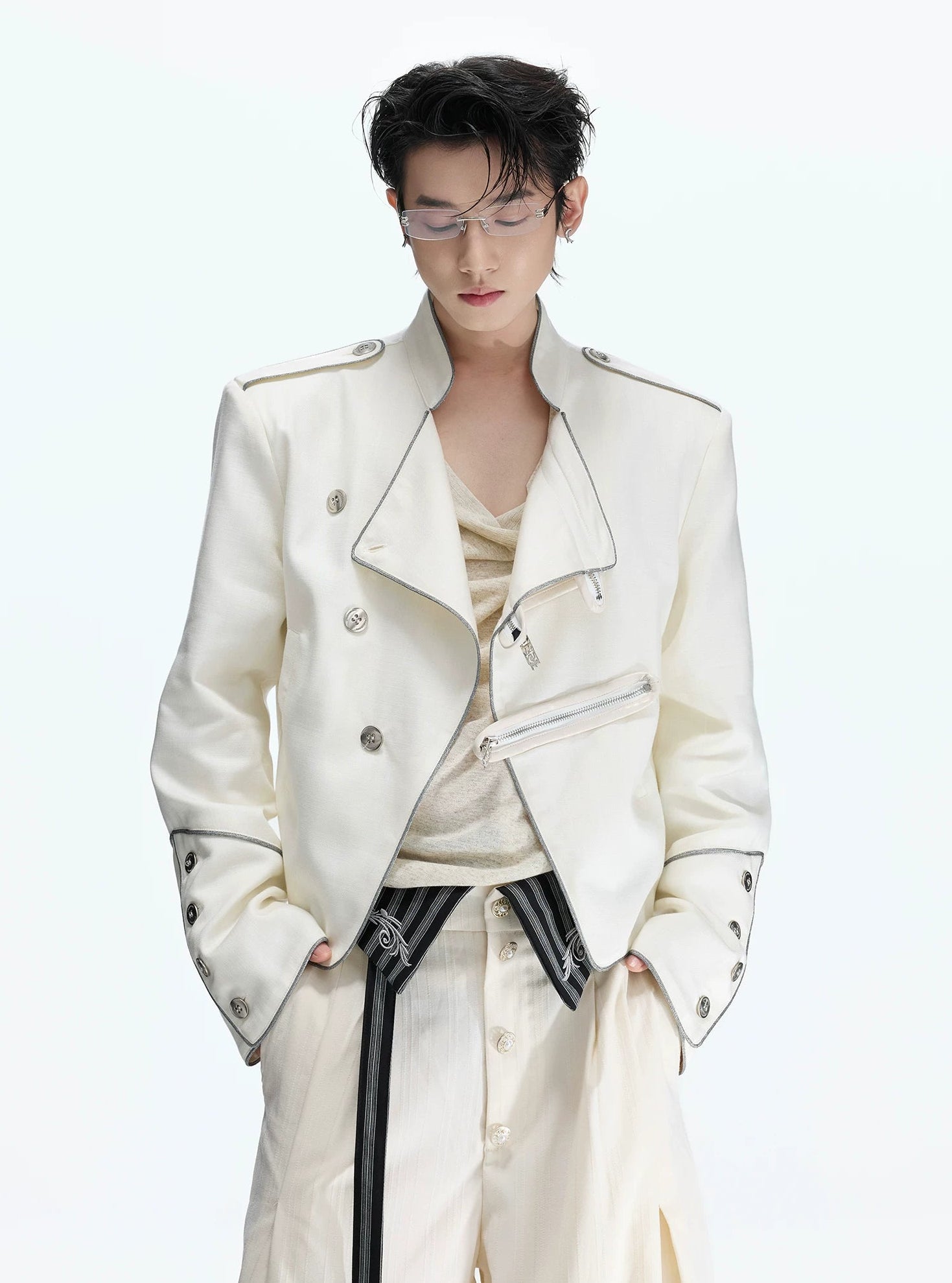 Asymmetric Stand Collar Cropped Jacket