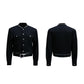 【25s Aug.】Pearl Embellishment Elegant Collarless Loose Denim Jacket / Jeans