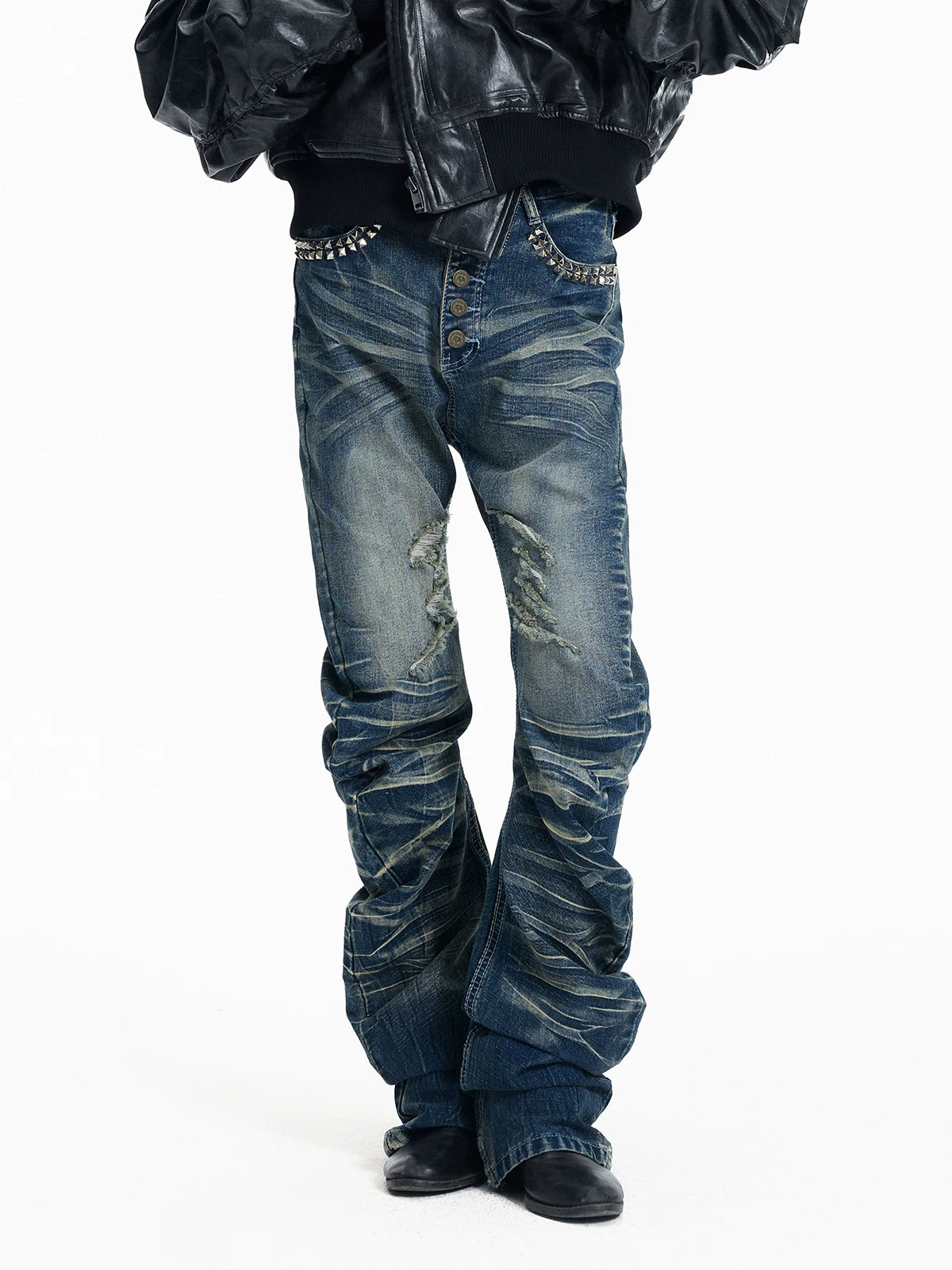 Ice Blue Studded Curved Skinny Jeans