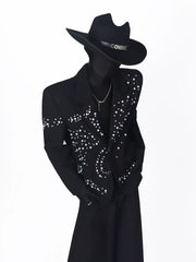 【26s May.】Pearl Embellished Heavy Detail Black Blazer