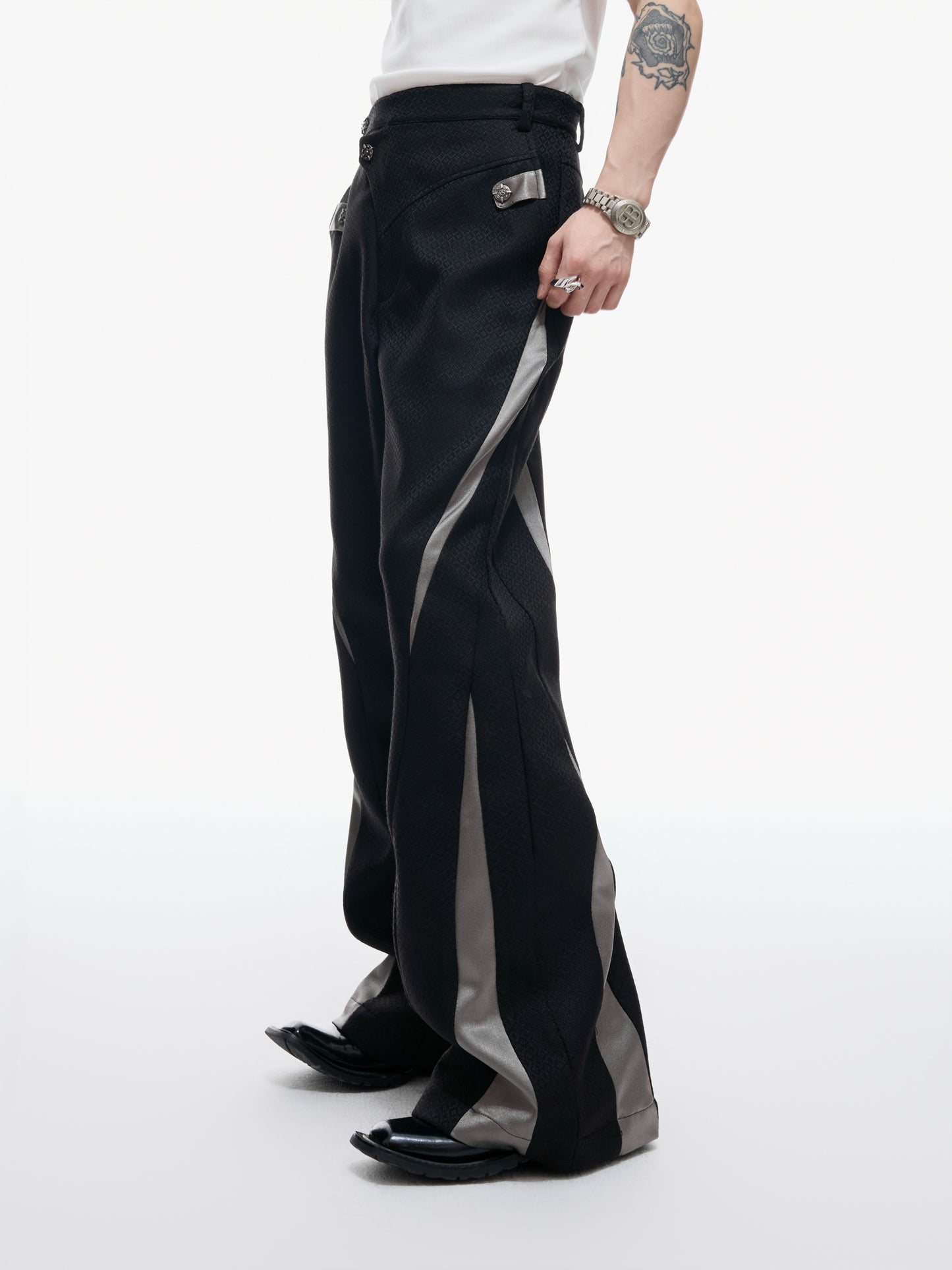 【25s Aug.】Colorblock Patchwork Flared Tailored Pants