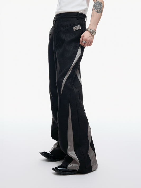 【25s Aug.】Colorblock Patchwork Flared Tailored Pants