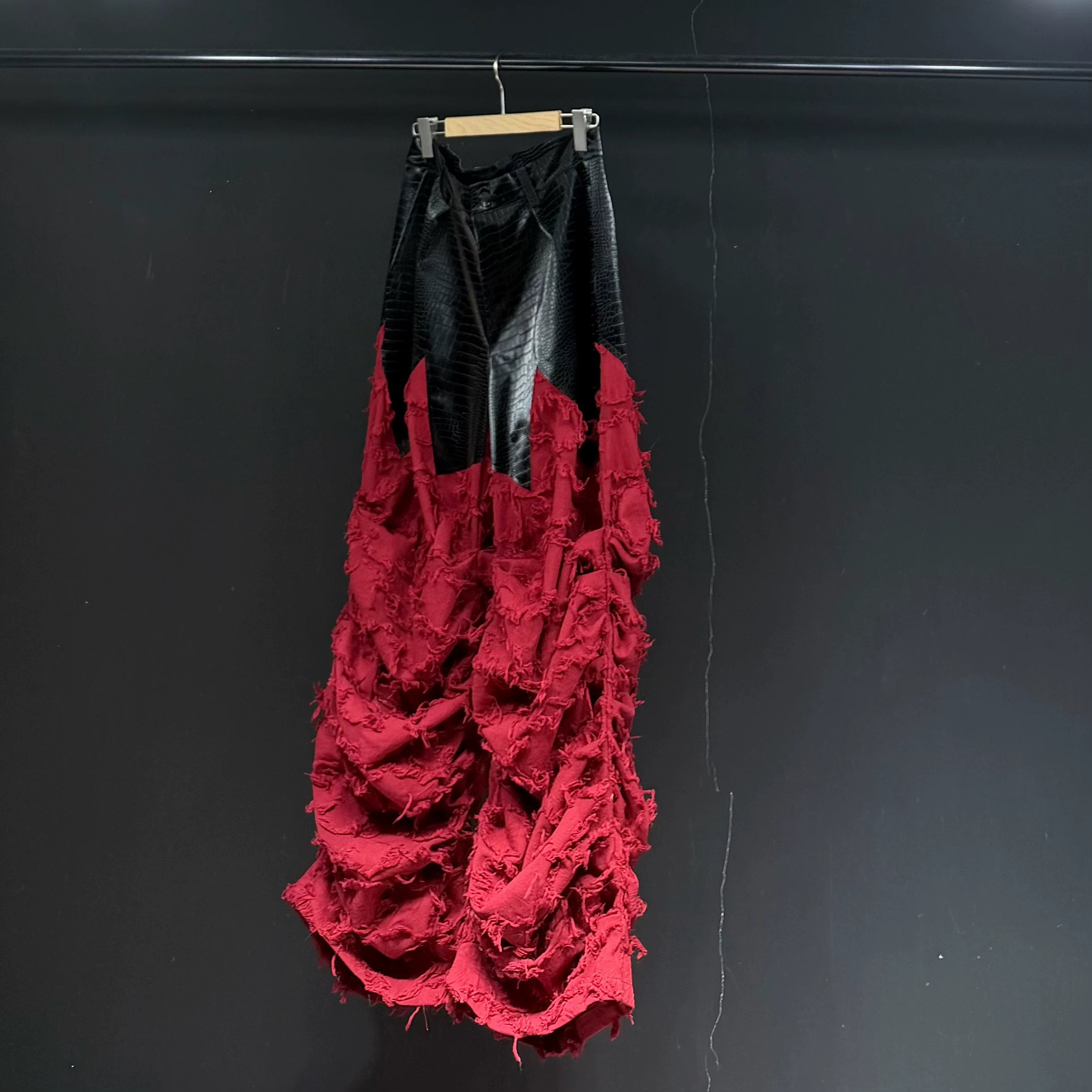 Patchwork Pleated Wide-Leg Pants