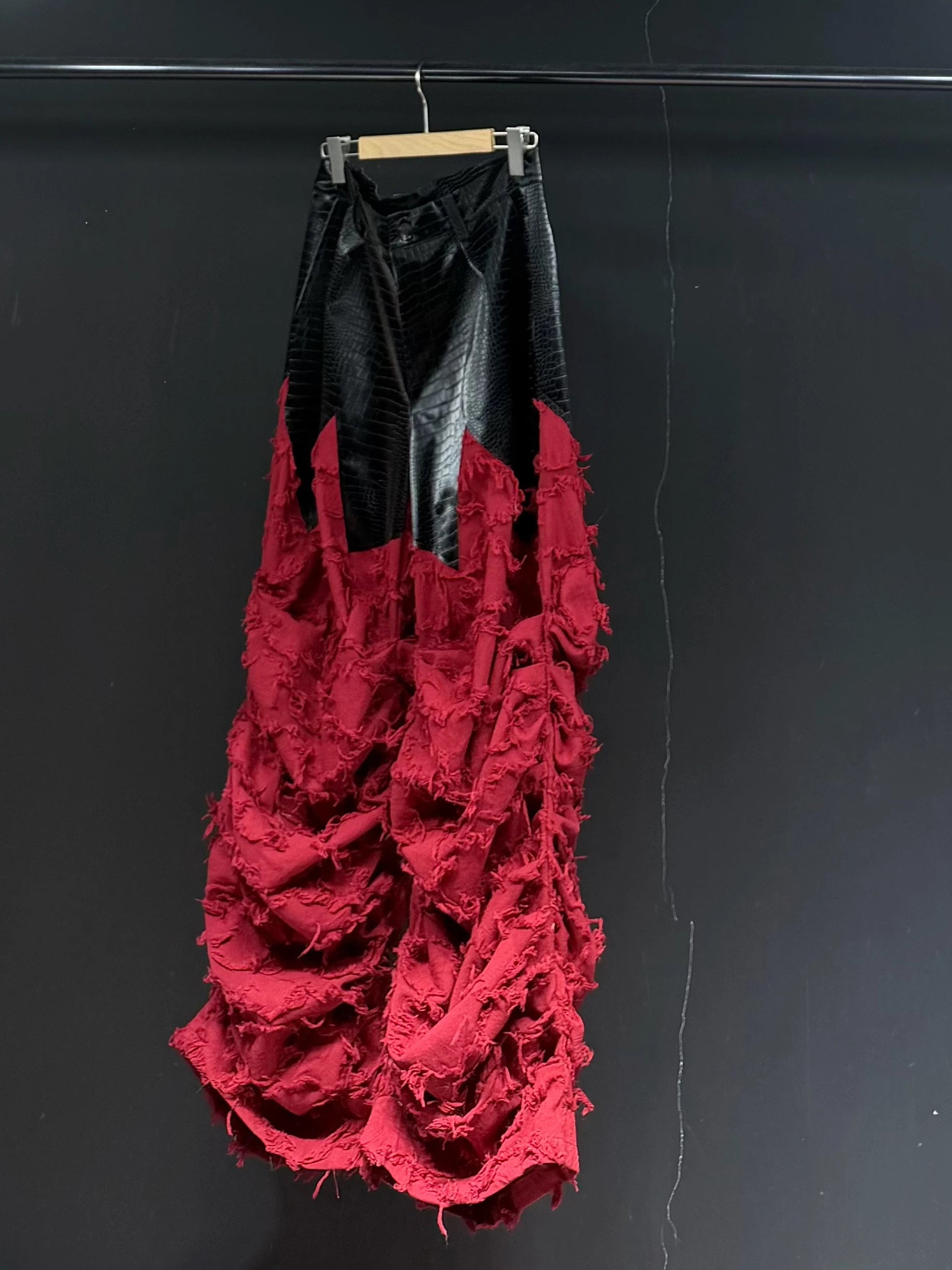 Patchwork Pleated Wide-Leg Pants