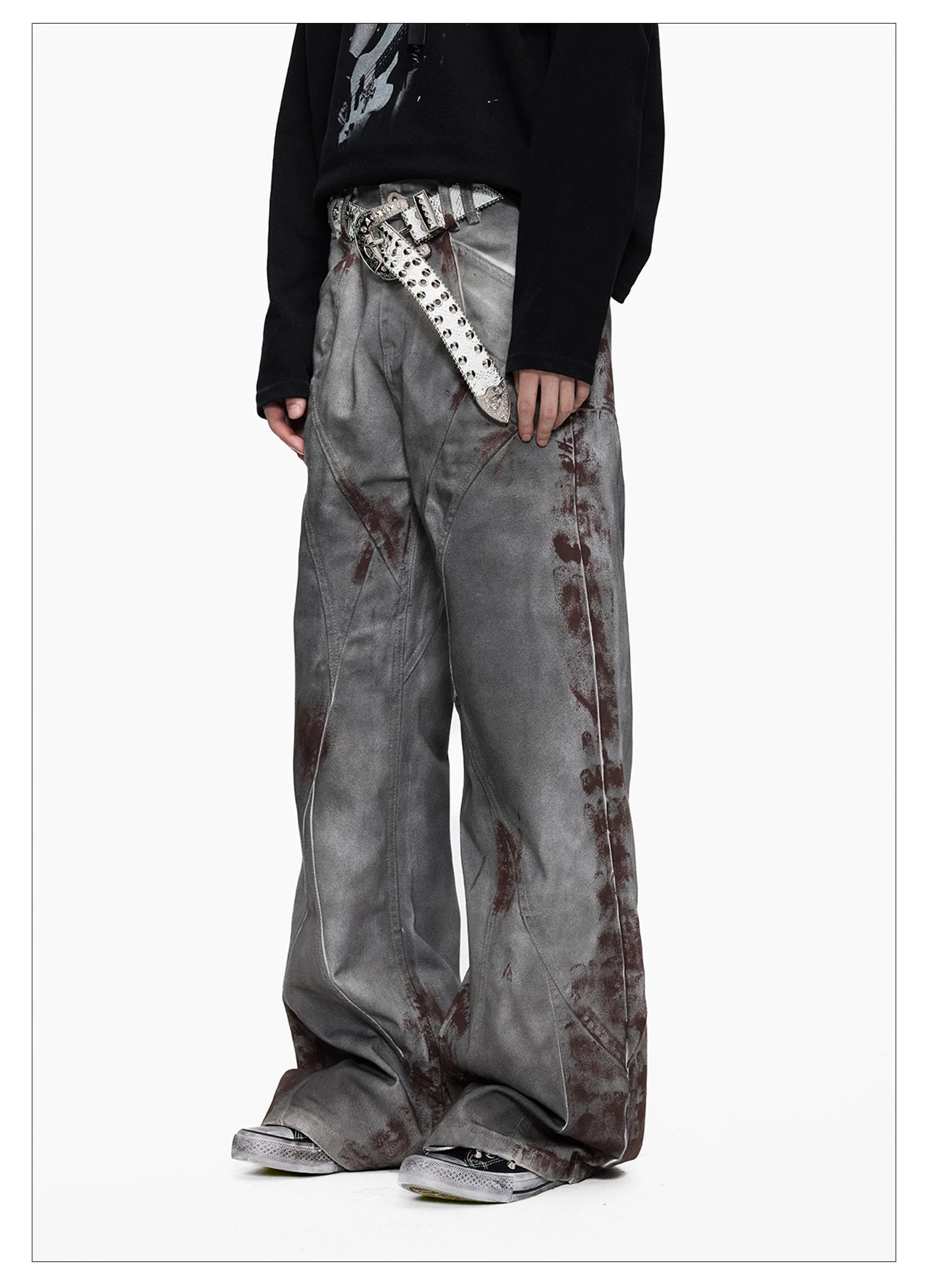 Blood Wash Distressed Flared Denim Jeans