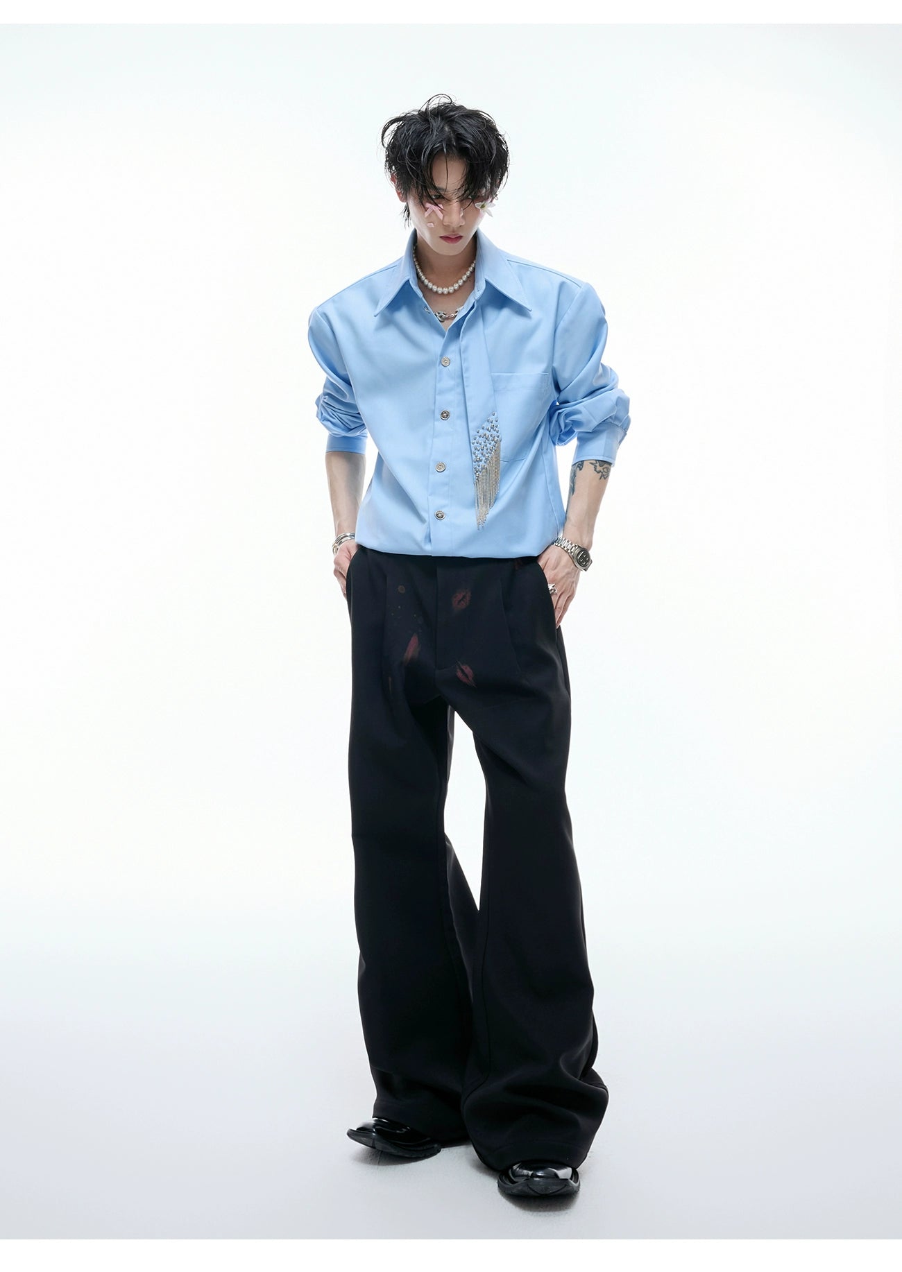 【25s Aug.】Tie-stitched Shoulder-padded Shirt
