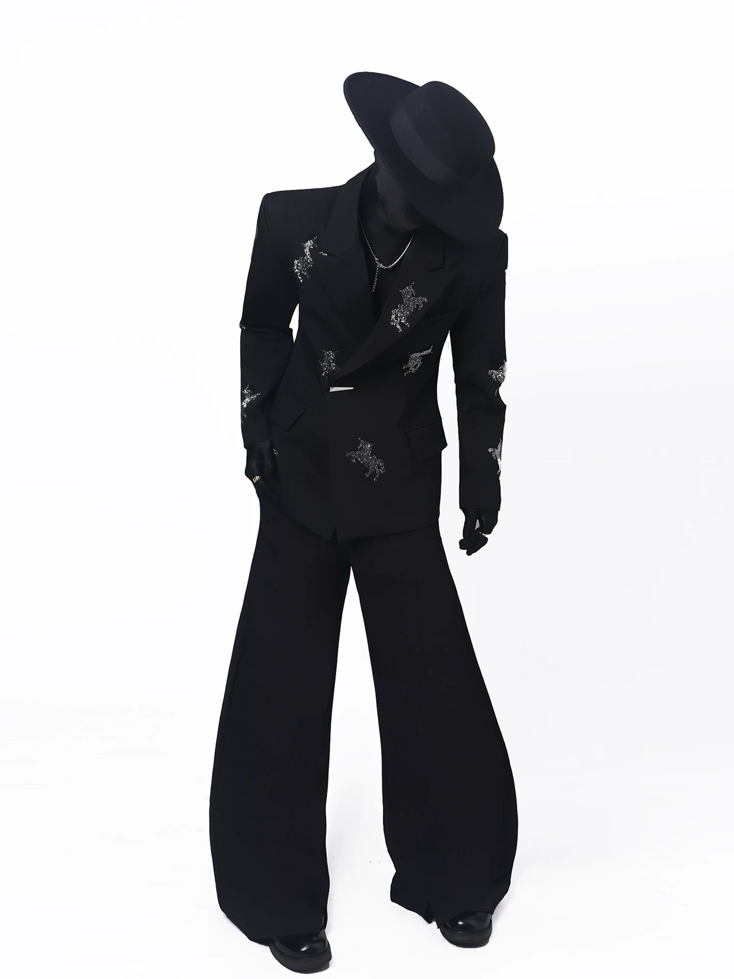【26s May.】Rhinestone Structured Slim Black Blazer