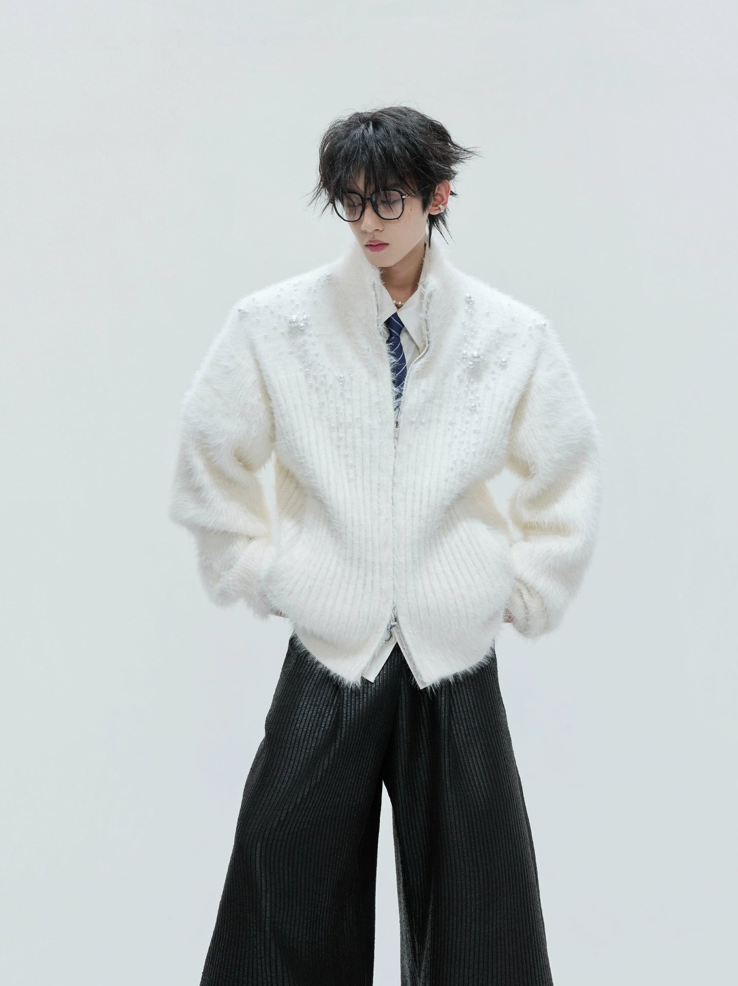 【25s Nov.】High-neck Plush Pearl Embellished Sweater