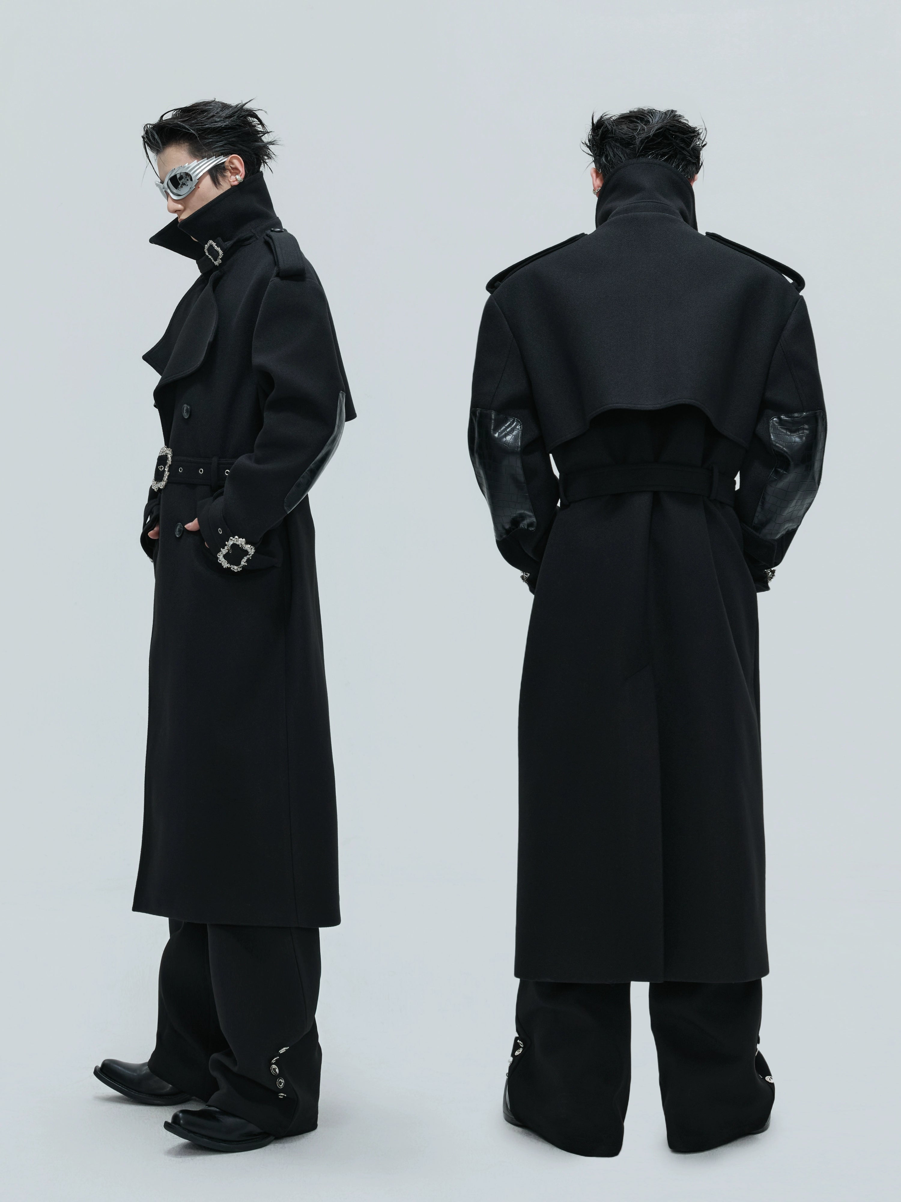 【25s Nov.】Crocodile-print Lace-up Metal Buckles Woolen Coat