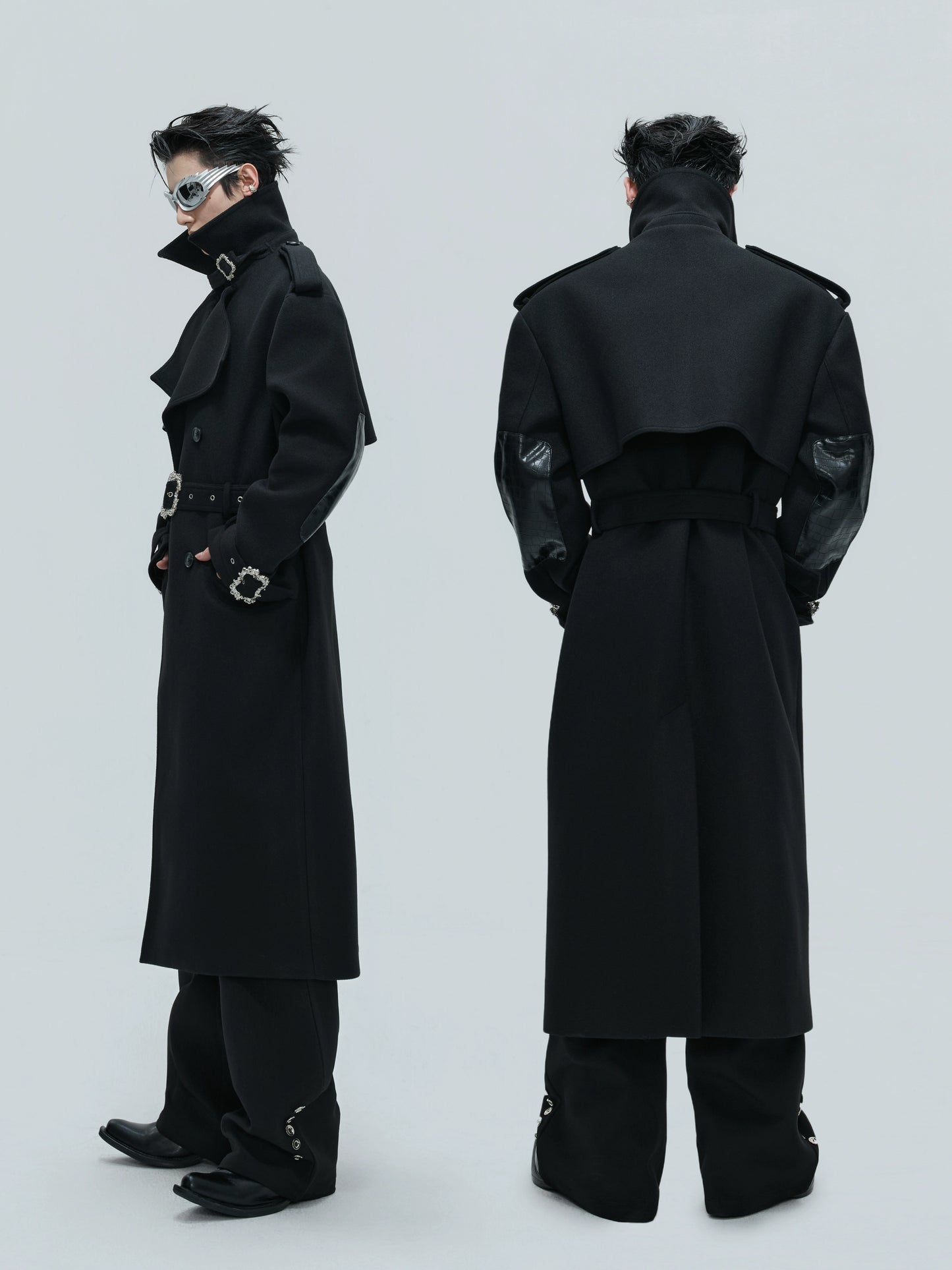 【25s Nov.】Crocodile-print Lace-up Metal Buckles Woolen Coat