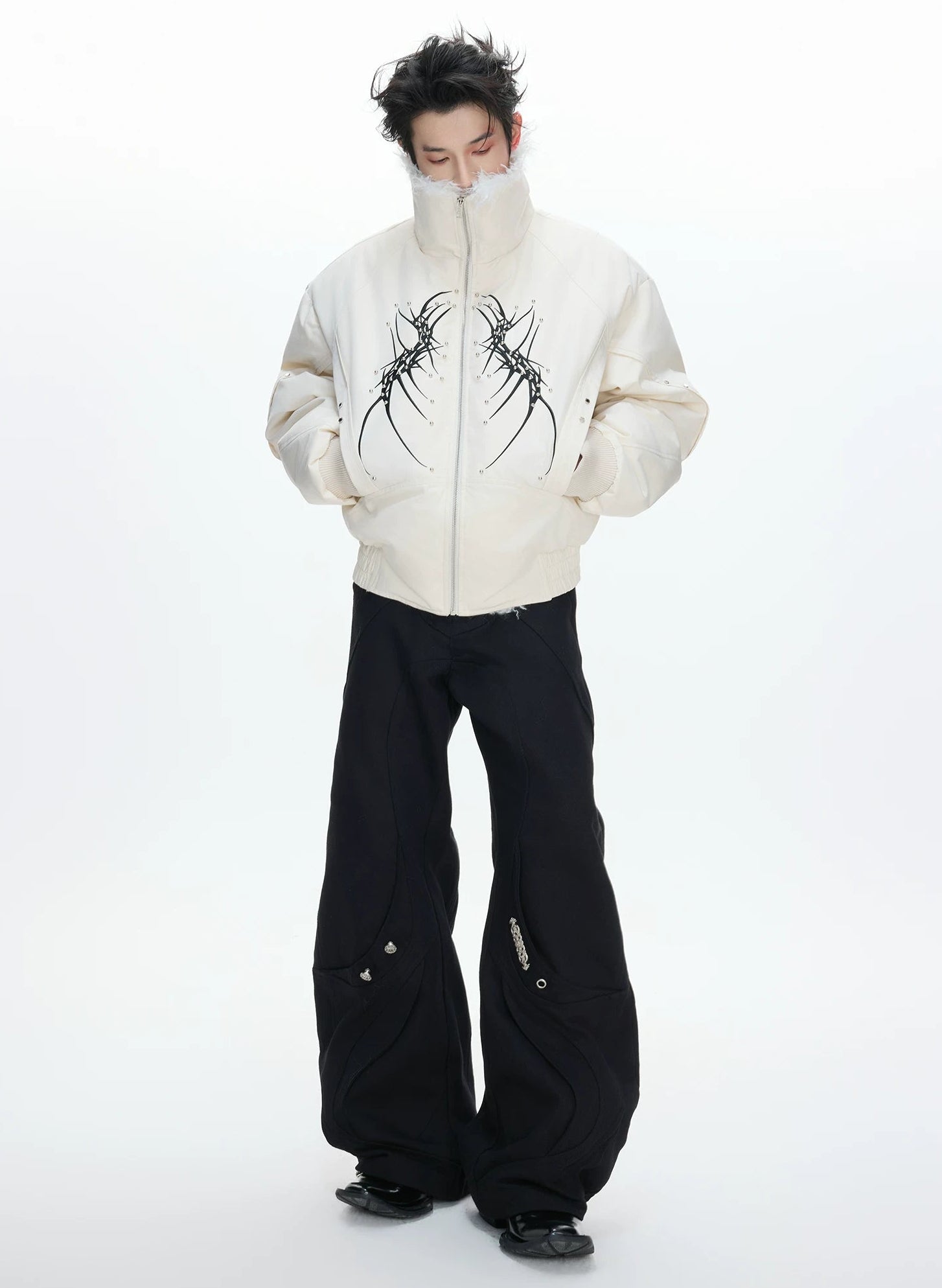 【26s Jan.】Embroidered Spine Rivet Cotton Coat