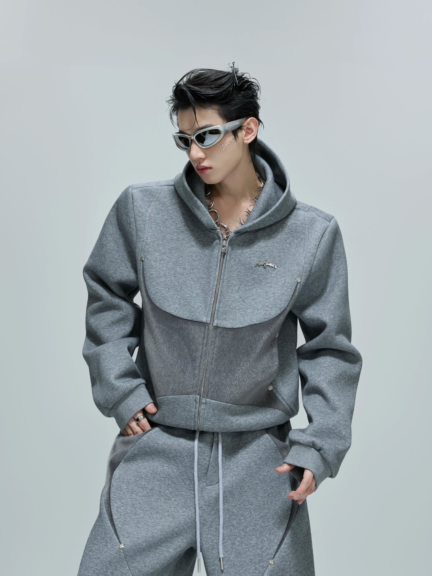 【25s Oct.】Hooded Cropped Mohair Patchwork Hooide/Pants