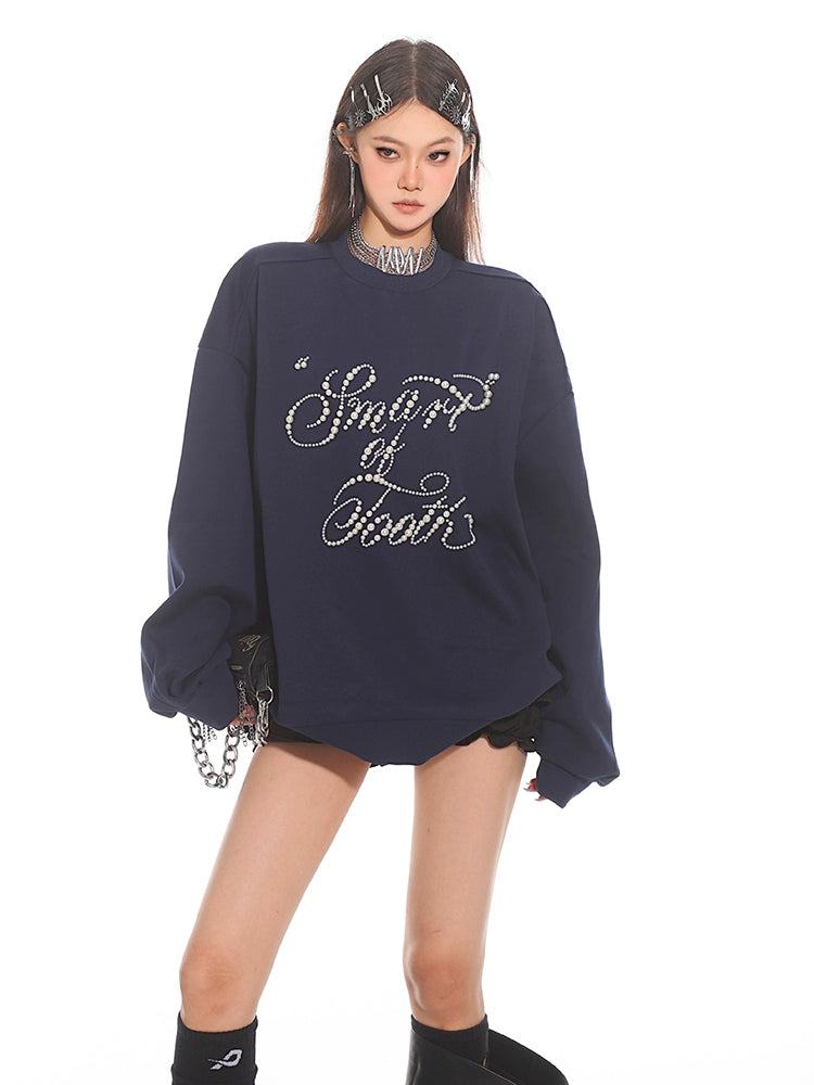 【25s Nov.】Black Beaded Loose-fitting Crew Neck Sweatshirt