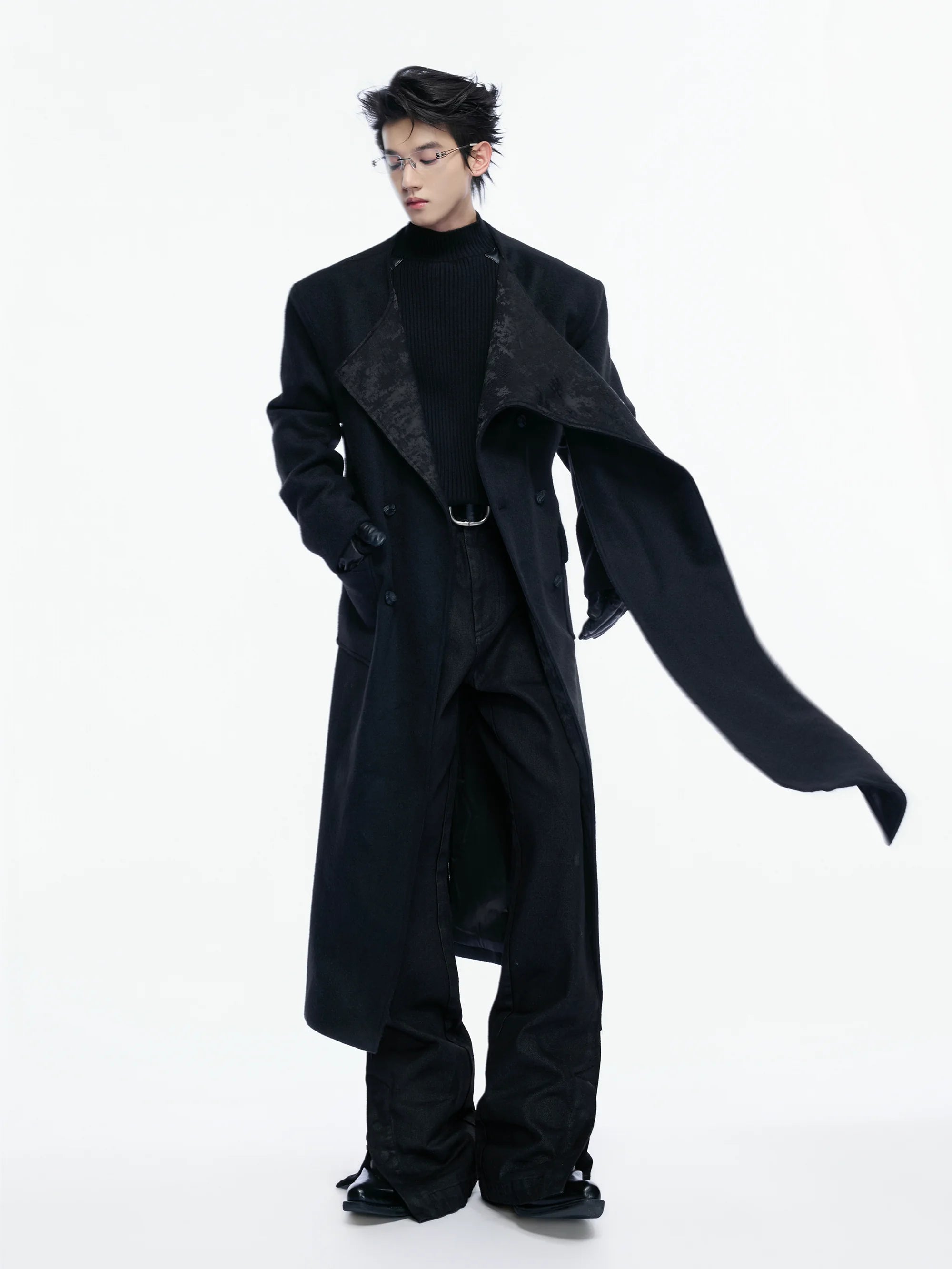 Jacquard Wool Blend Scarf Coat
