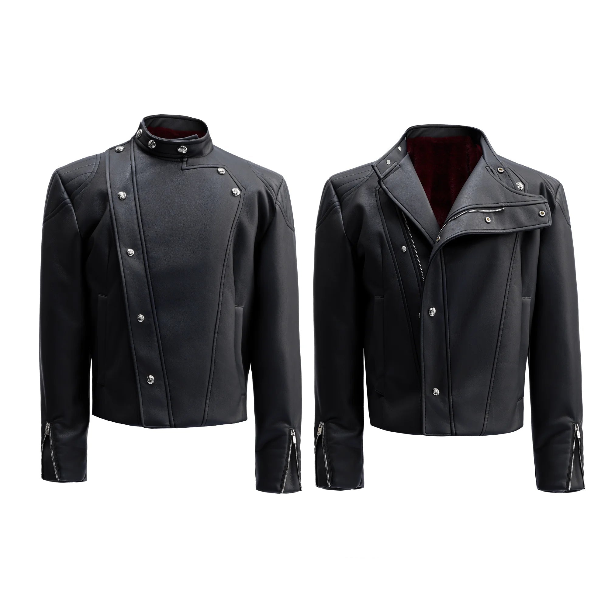 Slim Asymmetric Zip Faux Fur Jacket