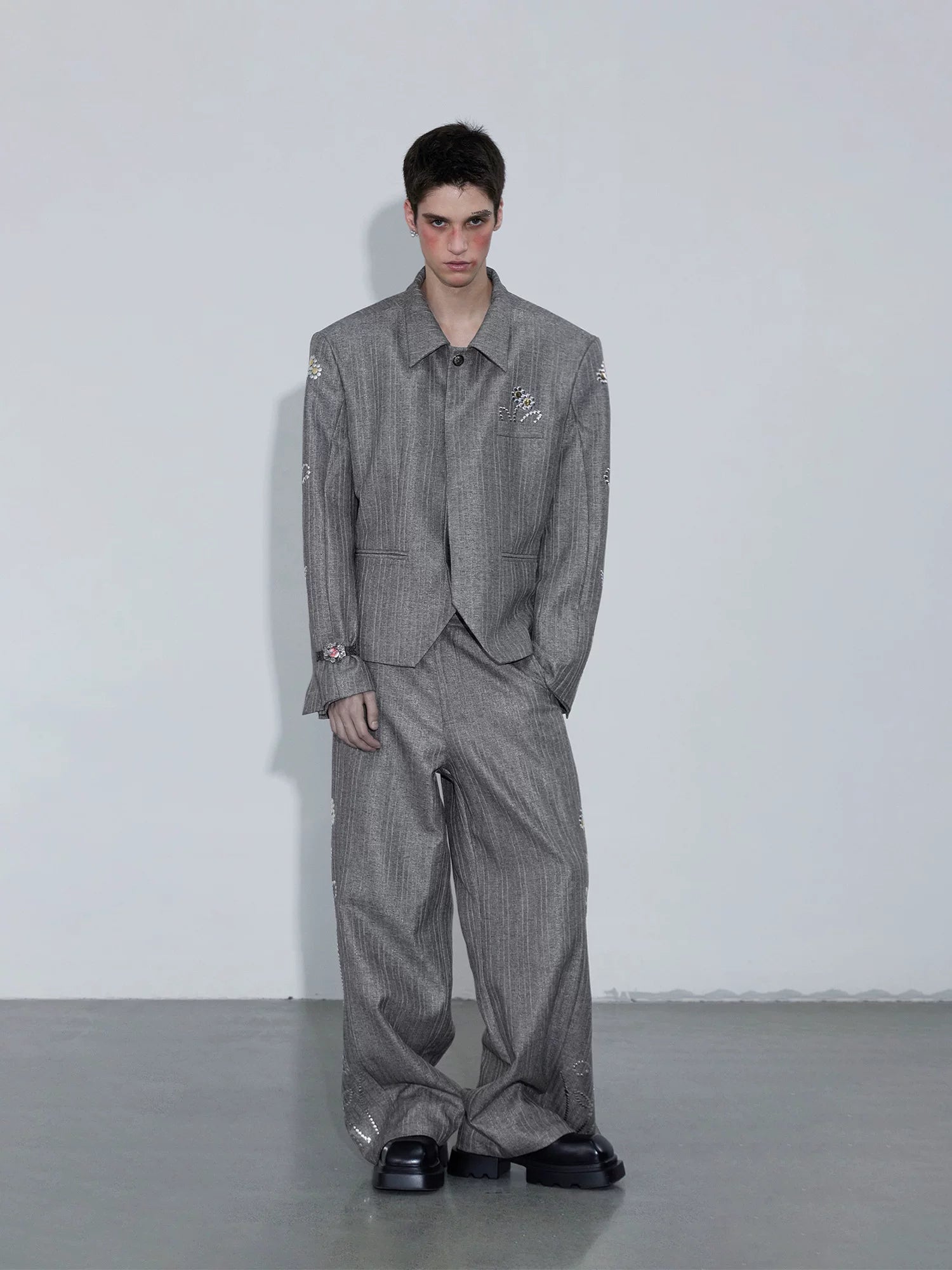 【26s Apr.】Crystal Embellished Striped Jacket / Pants