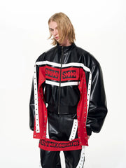 【25s Dec.】Color-blocked Ribbon Racing Leather Jacket/ Pants