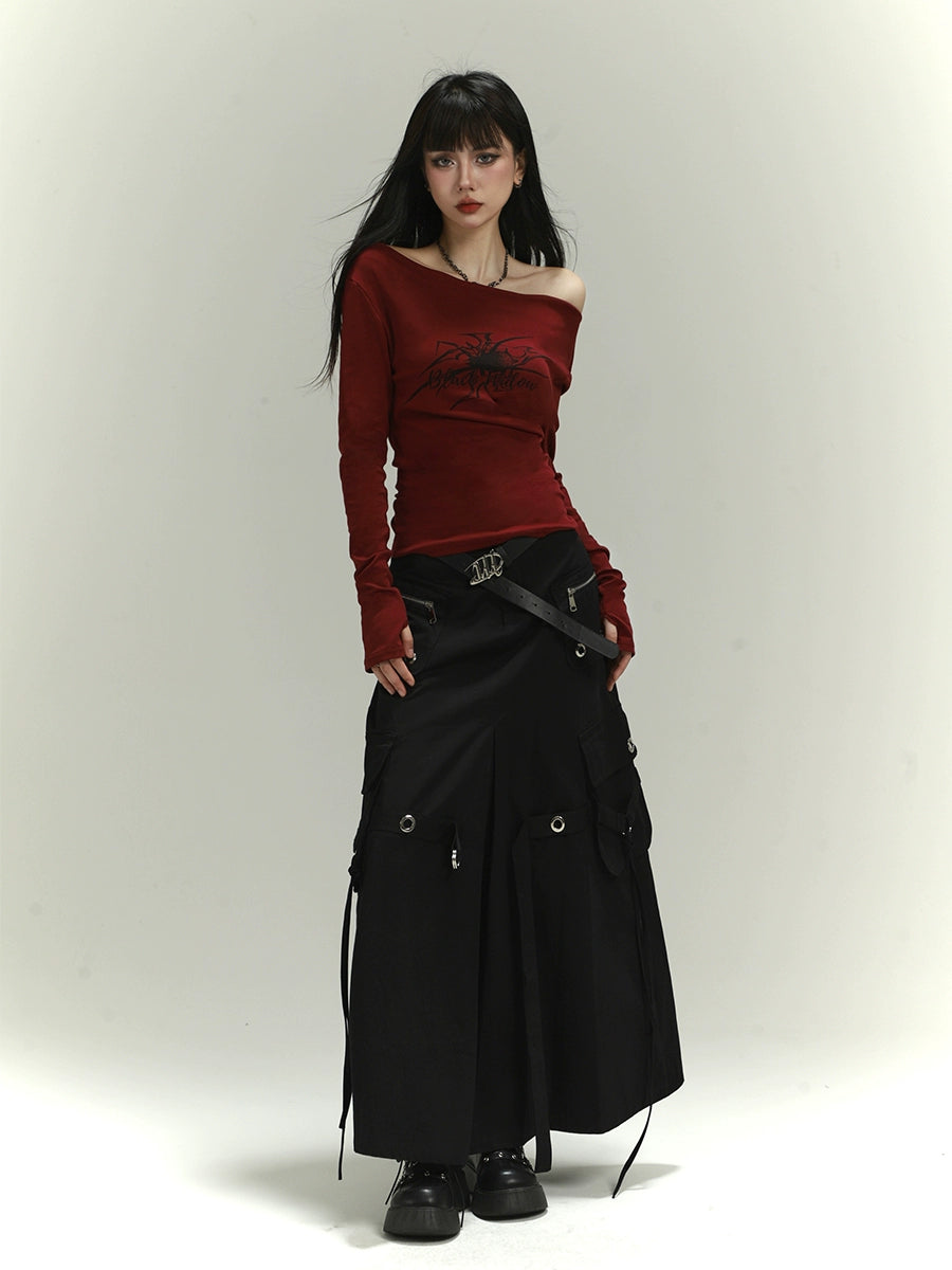 【25s Jul.】Off-Shoulder Asymmetrical Slim-Fit Base Top