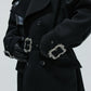 【25s Nov.】Crocodile-print Lace-up Metal Buckles Woolen Coat