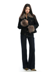 【25s Dec.】Fur-trimmed Denim Cotton Jacket