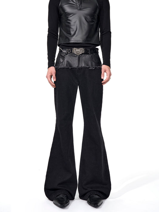 【25s Sep.】High Street Paneled Leather Bootcut Jeans
