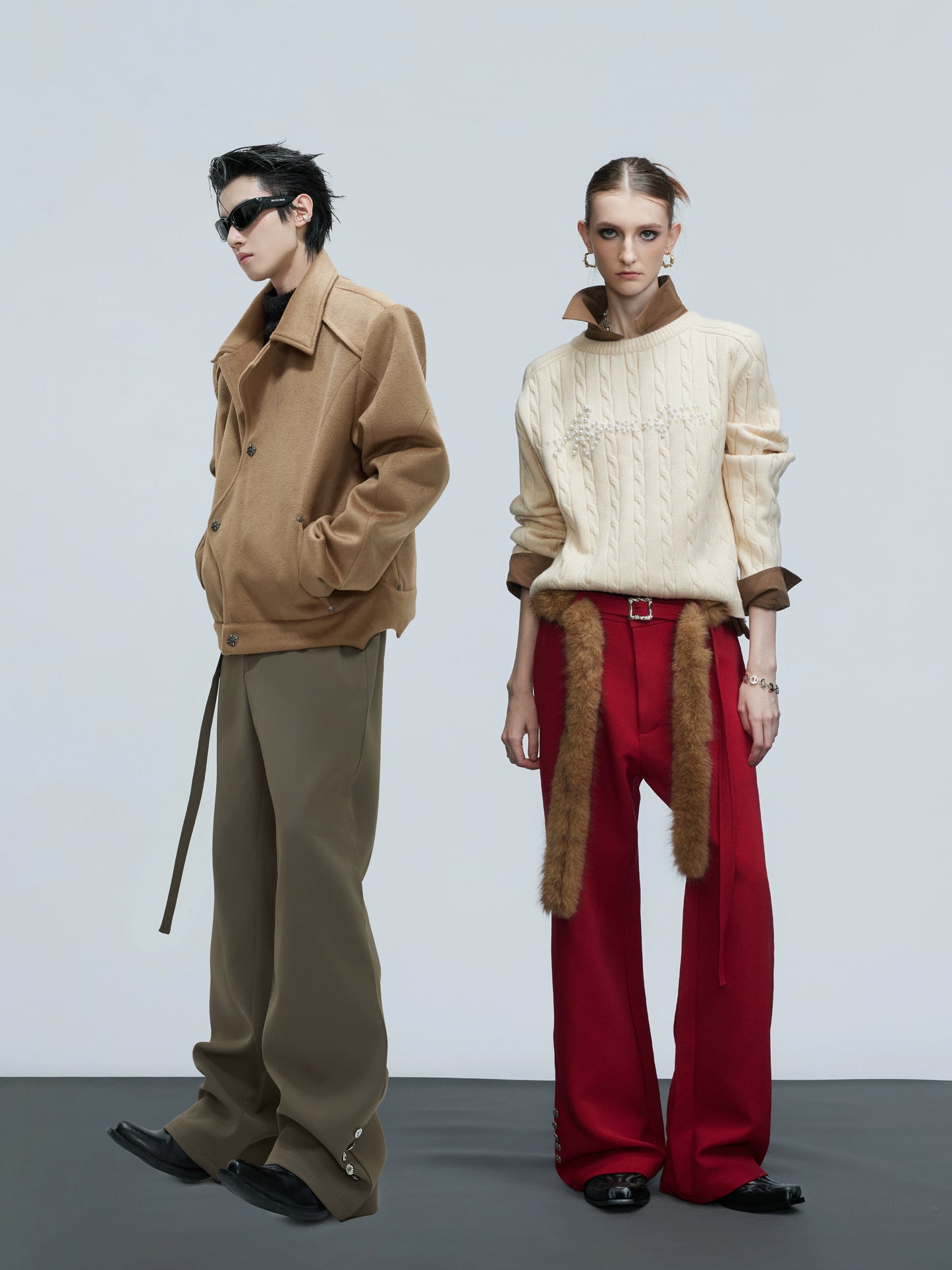 【25s Nov.】Furry Ribbon Metal Button Trousers