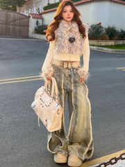 【25s Dec.】Leopard Print Plush Patchwork Knit Sweater