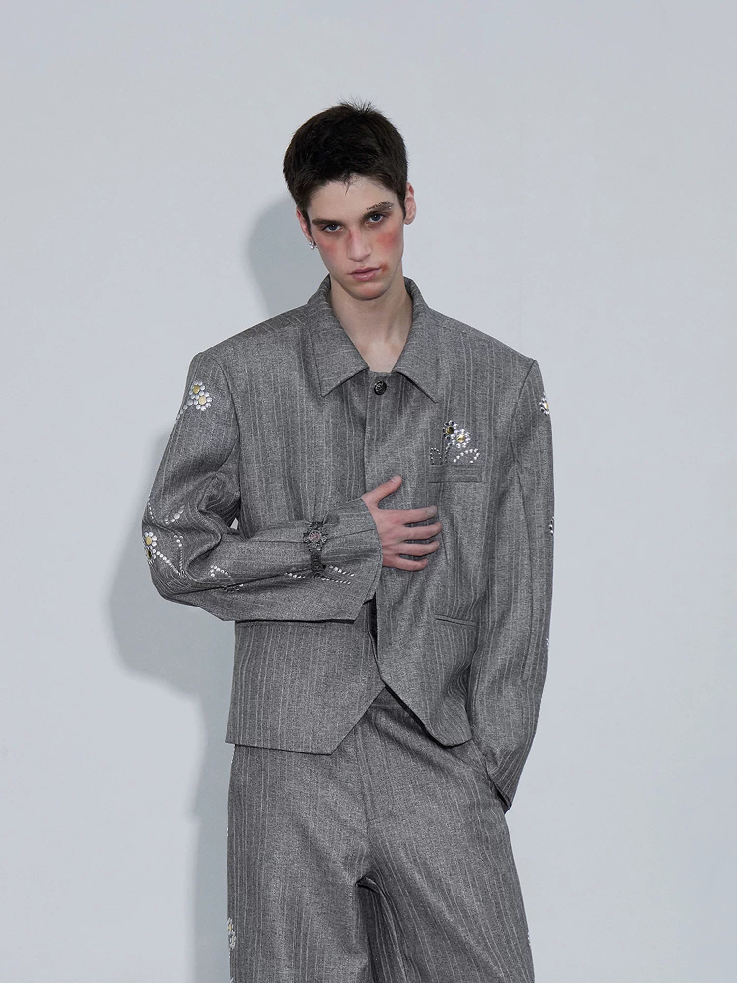 【26s Apr.】Crystal Embellished Striped Jacket / Pants