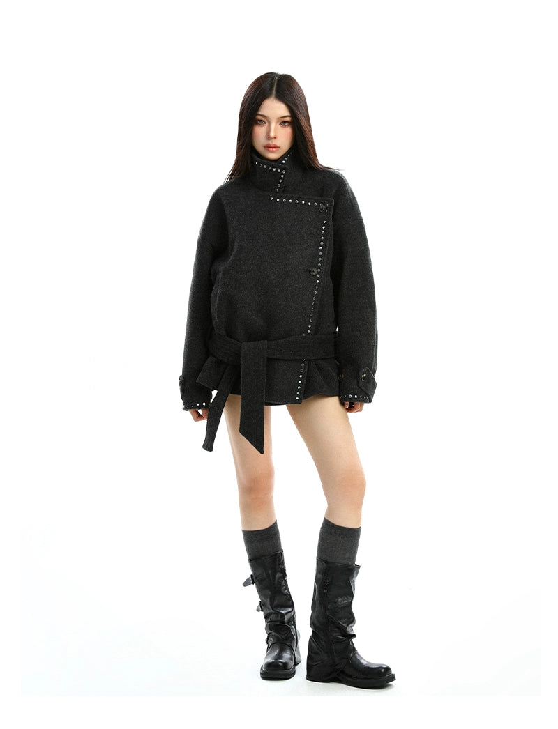 【25s Nov.】Studded Stand-up Collar Plush Coat