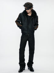 Leopard Panel Faux Fur Hooded Jacket