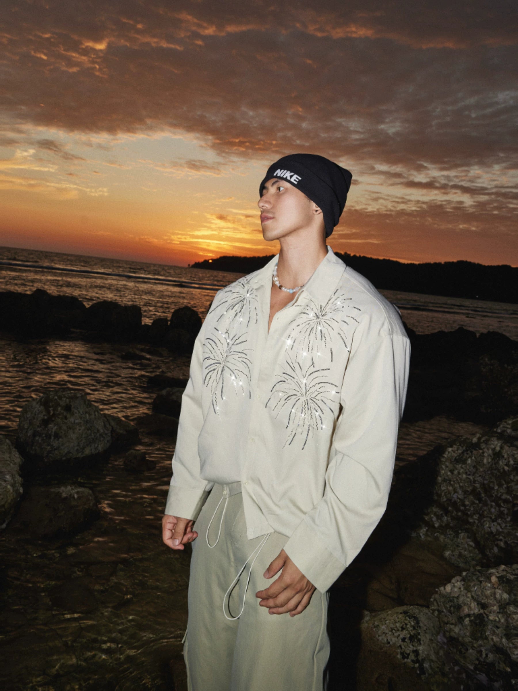 【26s Jan.】Beaded Firework Drawstring Long-Sleeve Shirt