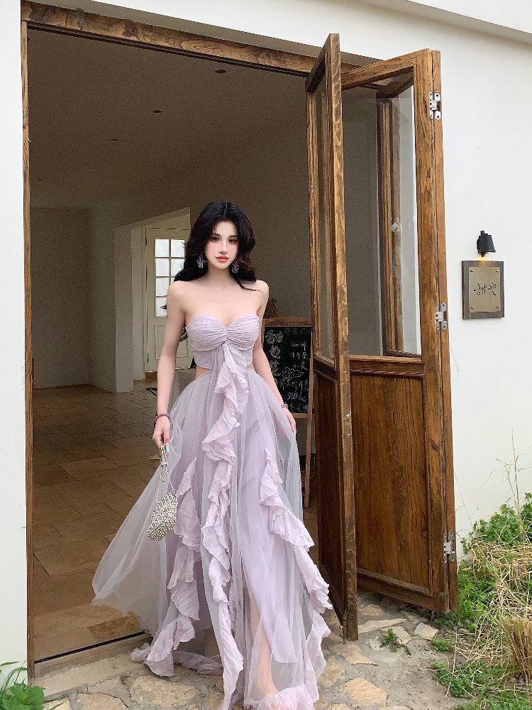 【25s Apr.】Lace Design Tube Top Waist Long Dress