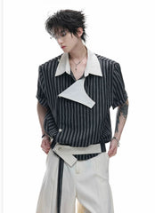 Embroidered Asymmetric Stripe Shirt Tee