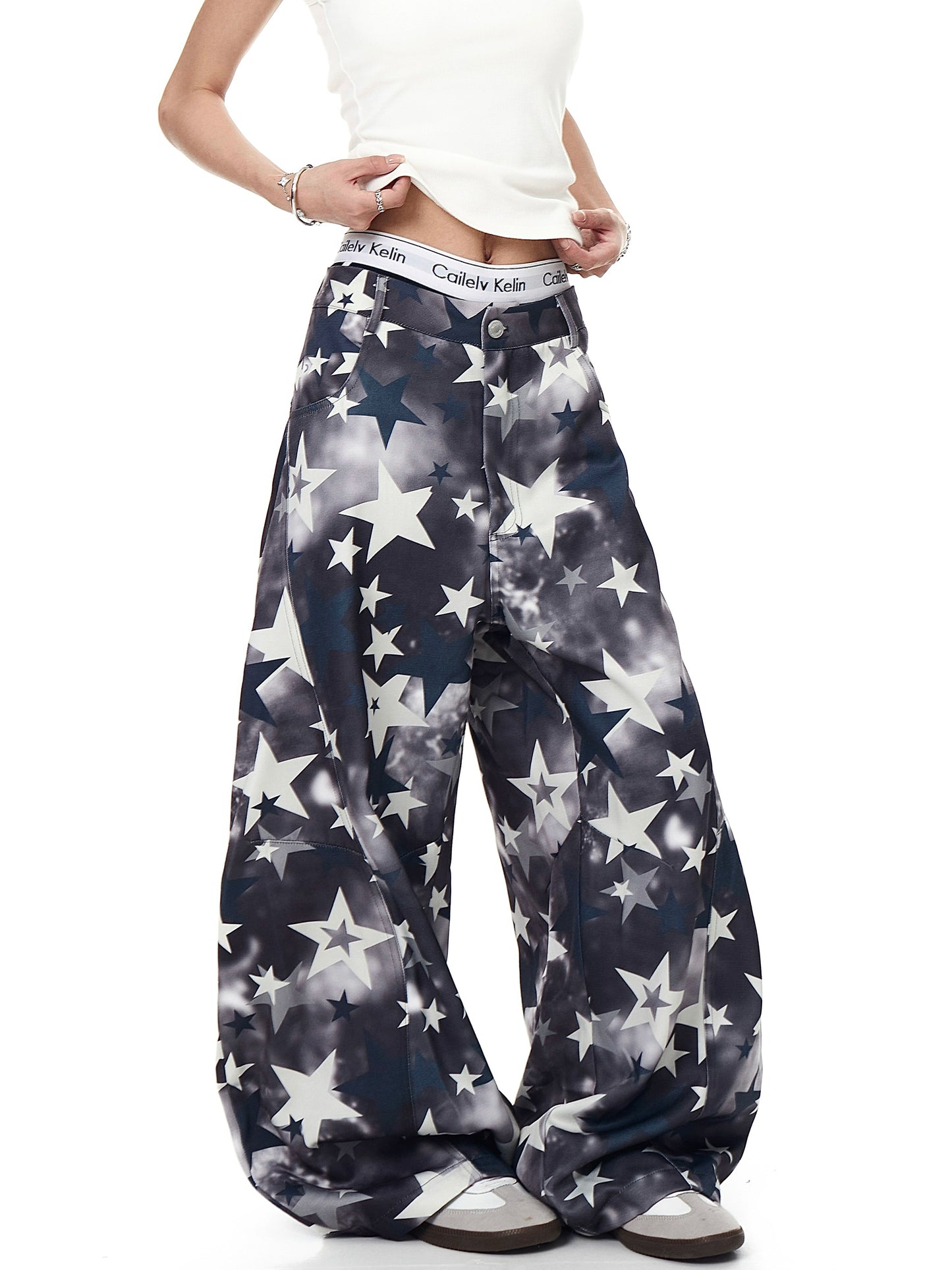 【25s Aug.】Star Print Tie-dye Loose Overalls