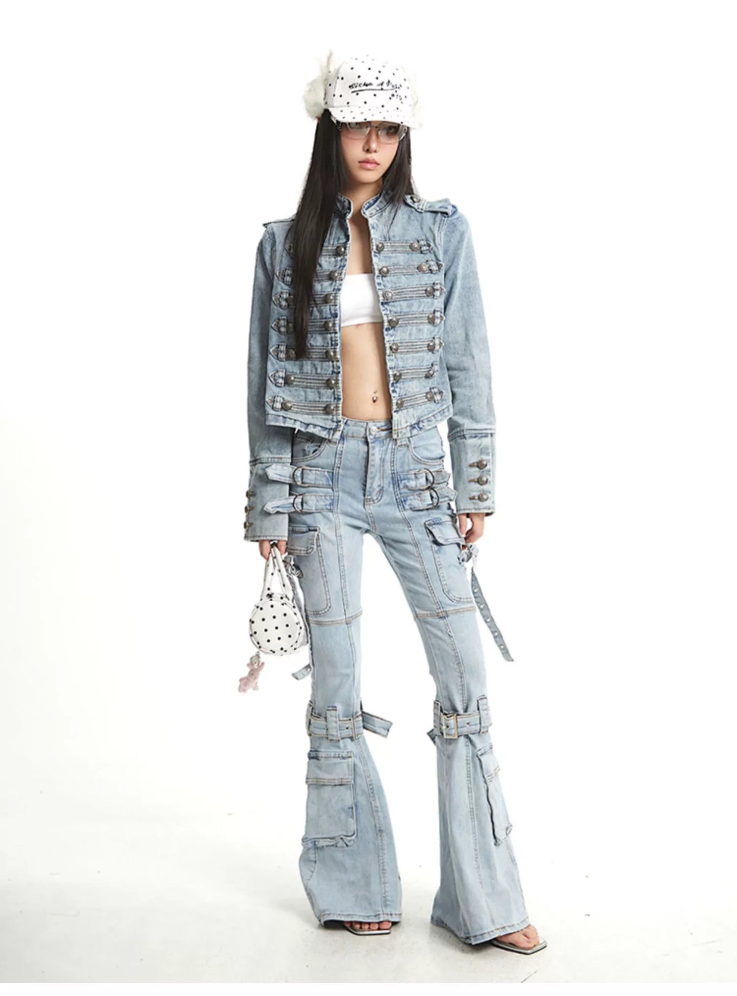 【25s Sep.】Vintage Structured Shoulder Slim Blue Denim Jacket