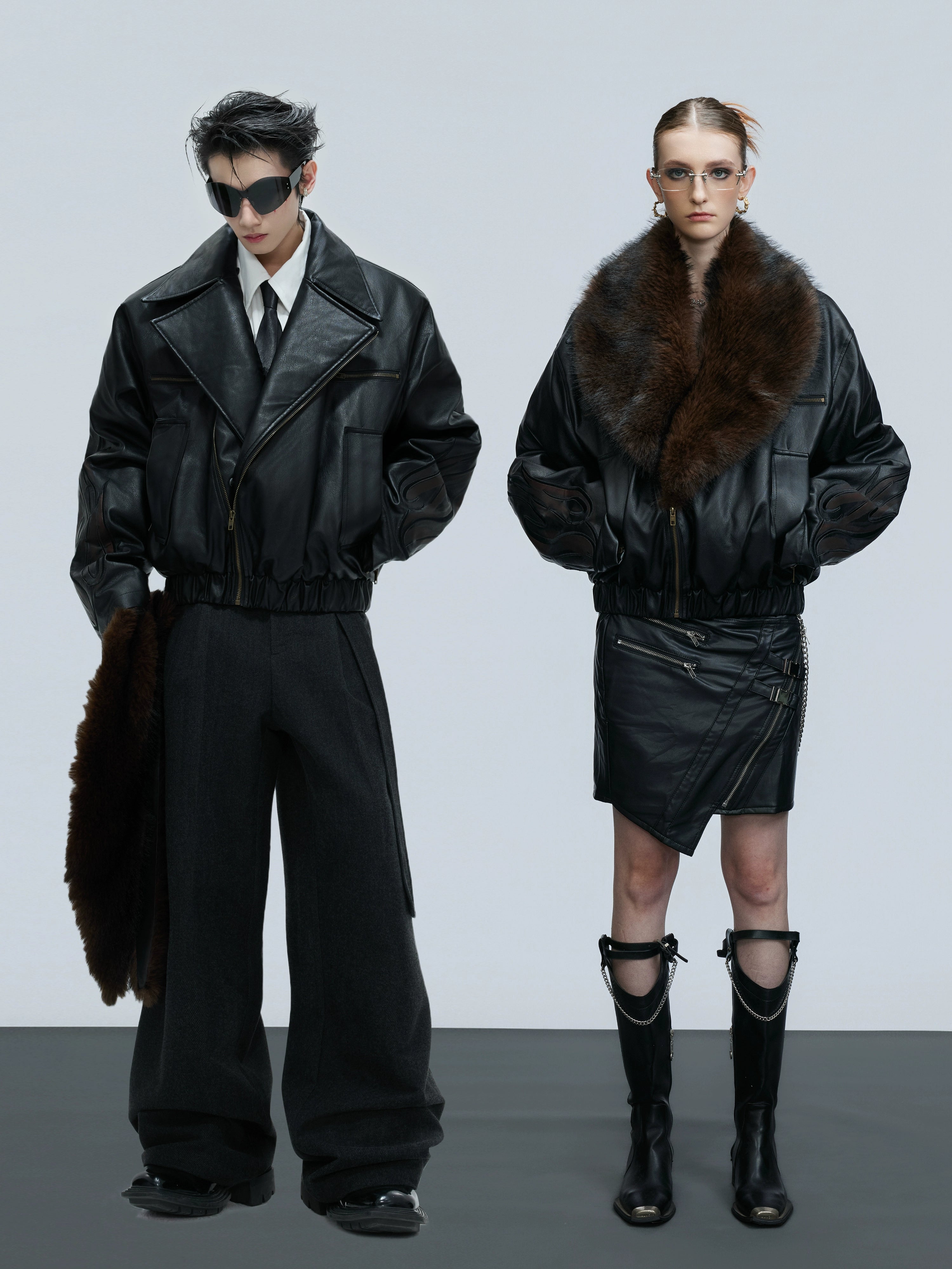 【25s Nov.】Distressed Embossed Detachable Fur Collar Thickened Cotton Coat