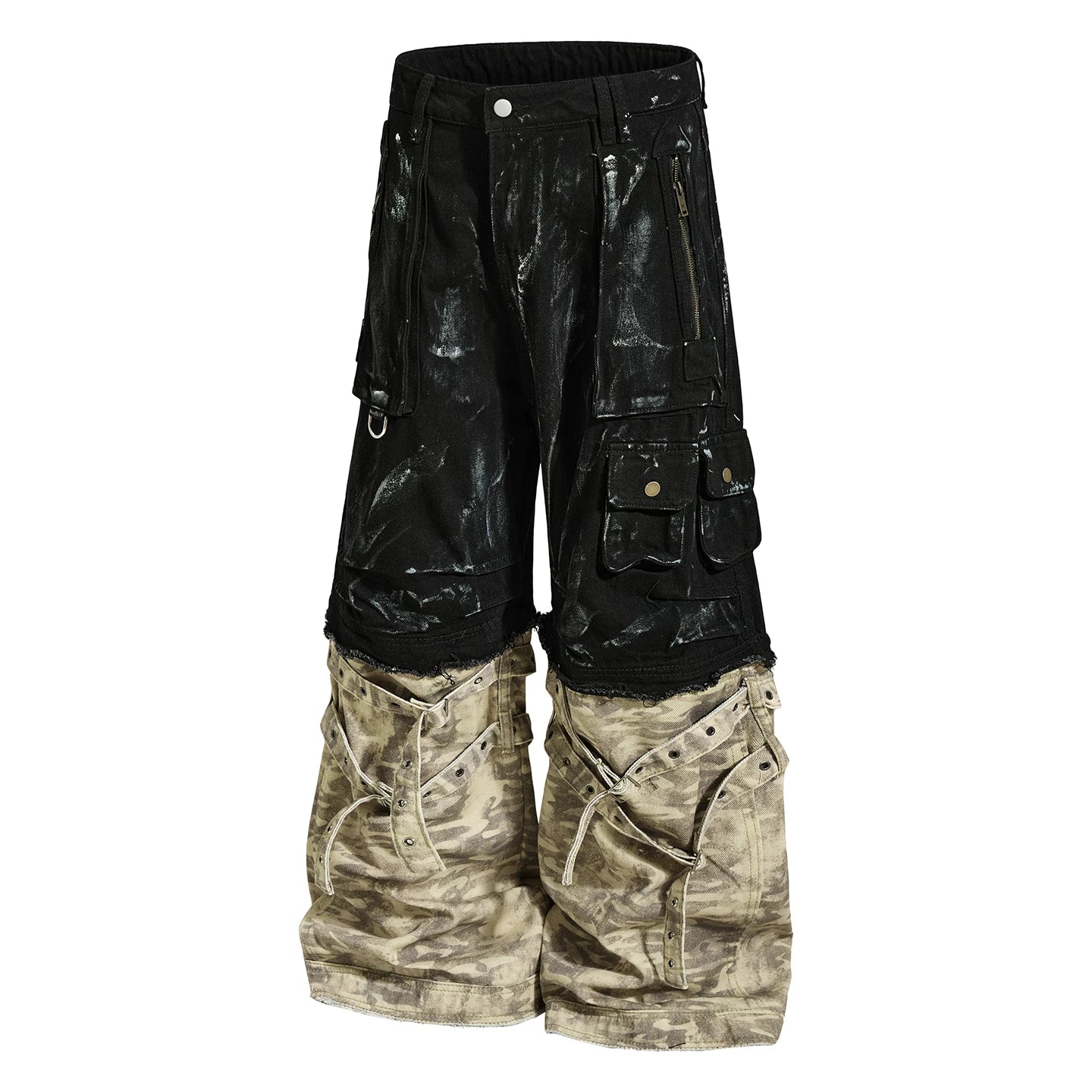 【26s May.】Paint Splatter Patchwork Camo Wide Cargo Pants