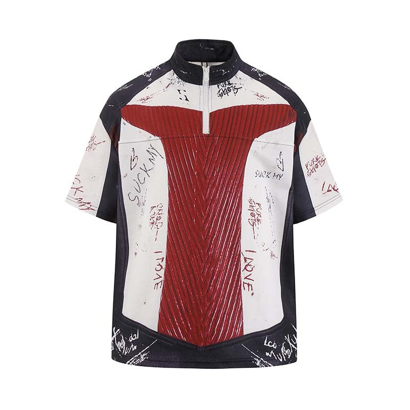 Graffiti Contrast Half-Zip Polo Tee