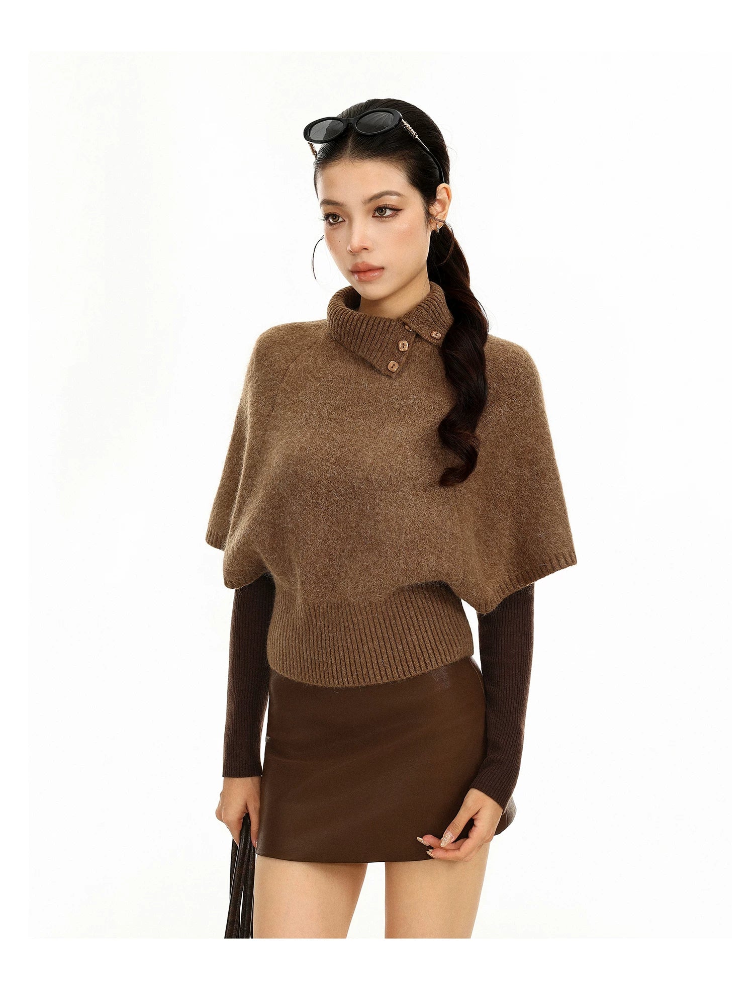 Rabbit Fur Collar Batwing Sweater