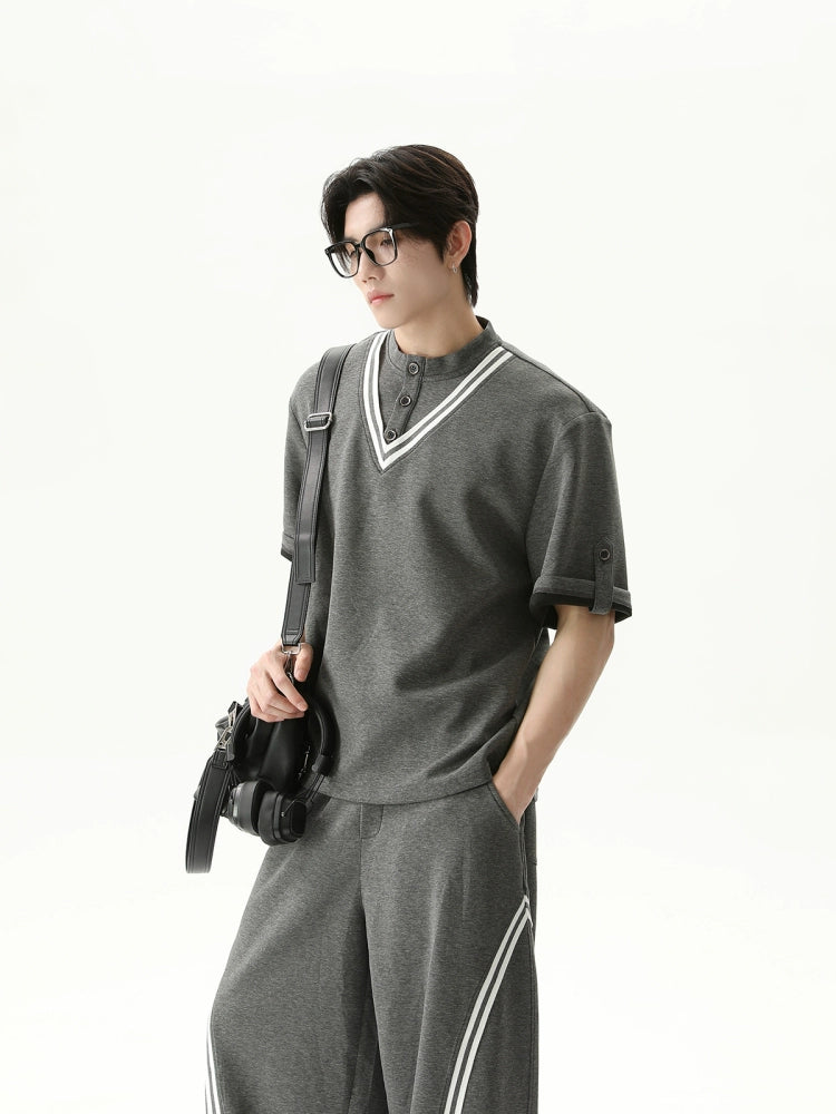 【25s Aug.】Cleanfit Color-Block Tee & Striped Oversized Track Pants Set