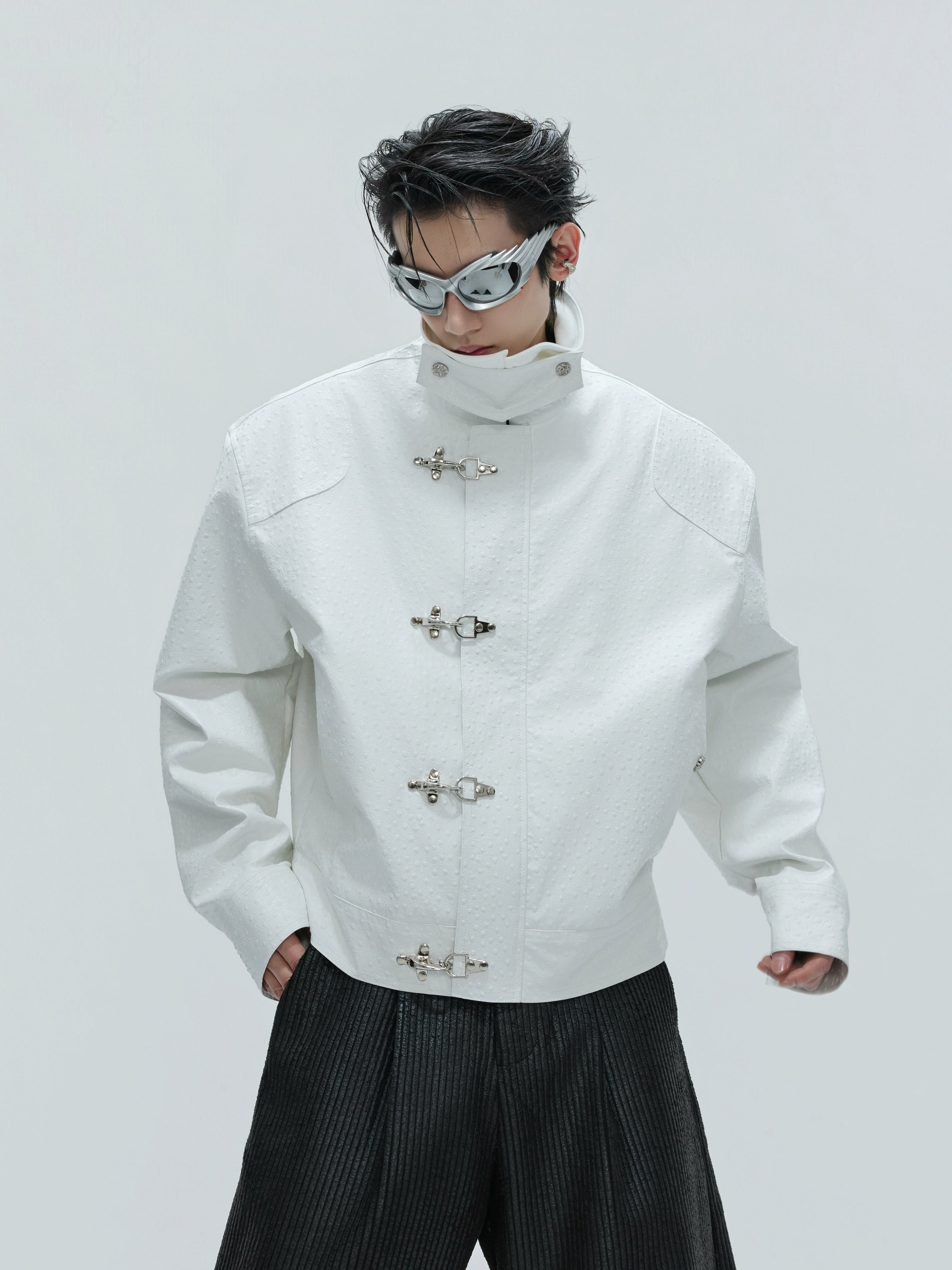 【25s Nov.】Ostrich Leather Aircraft Button Plush Leather Jacket