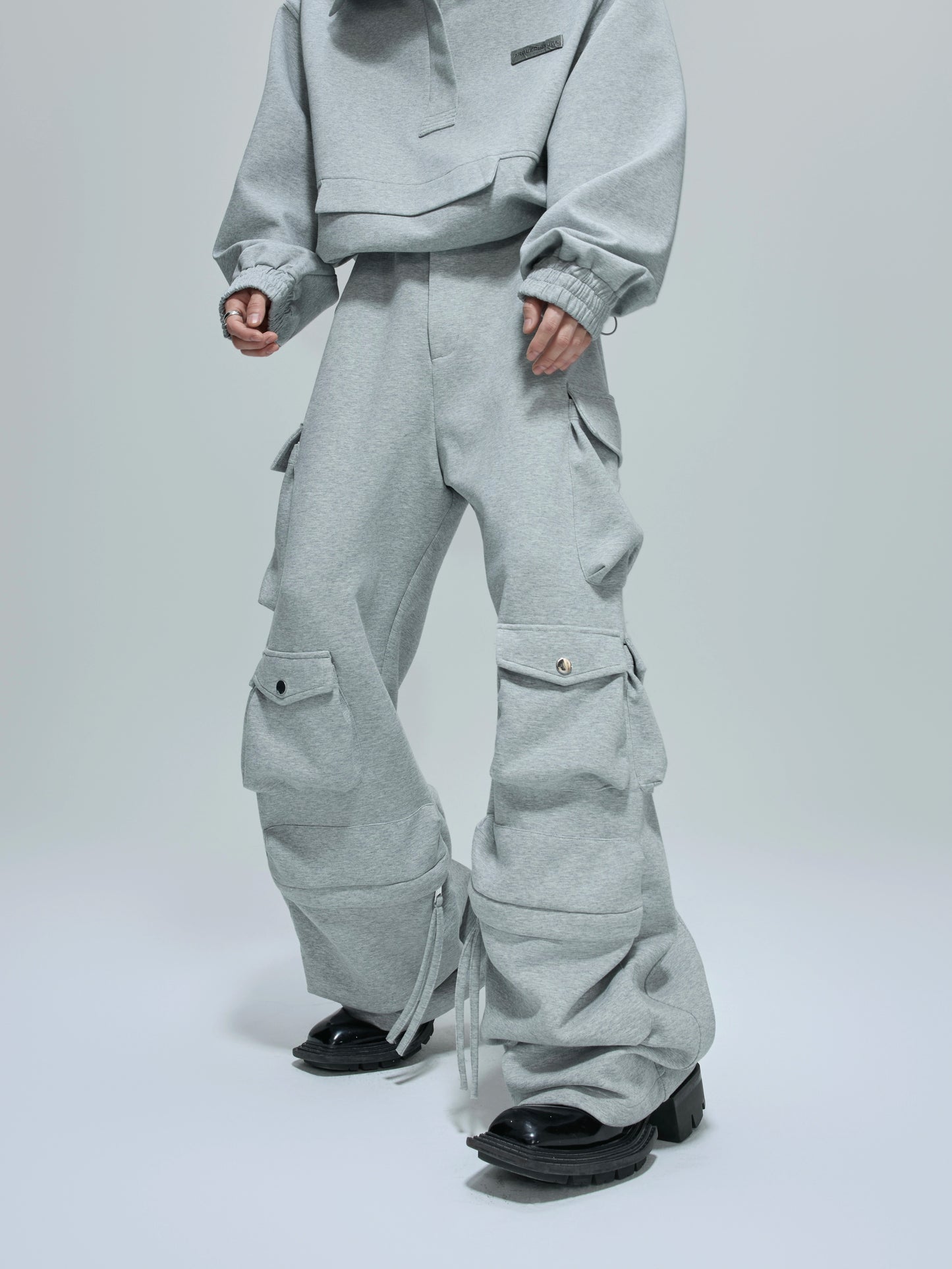 【25s Oct.】Casual Stand Collar Cropped Sweatshirt/Ribbon Pocket Pants