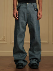 Baroque Relief Straight Denim Jeans
