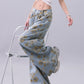 【25s Jul.】Vintage Printed Loose Draped Floor-Length Wide Jeans