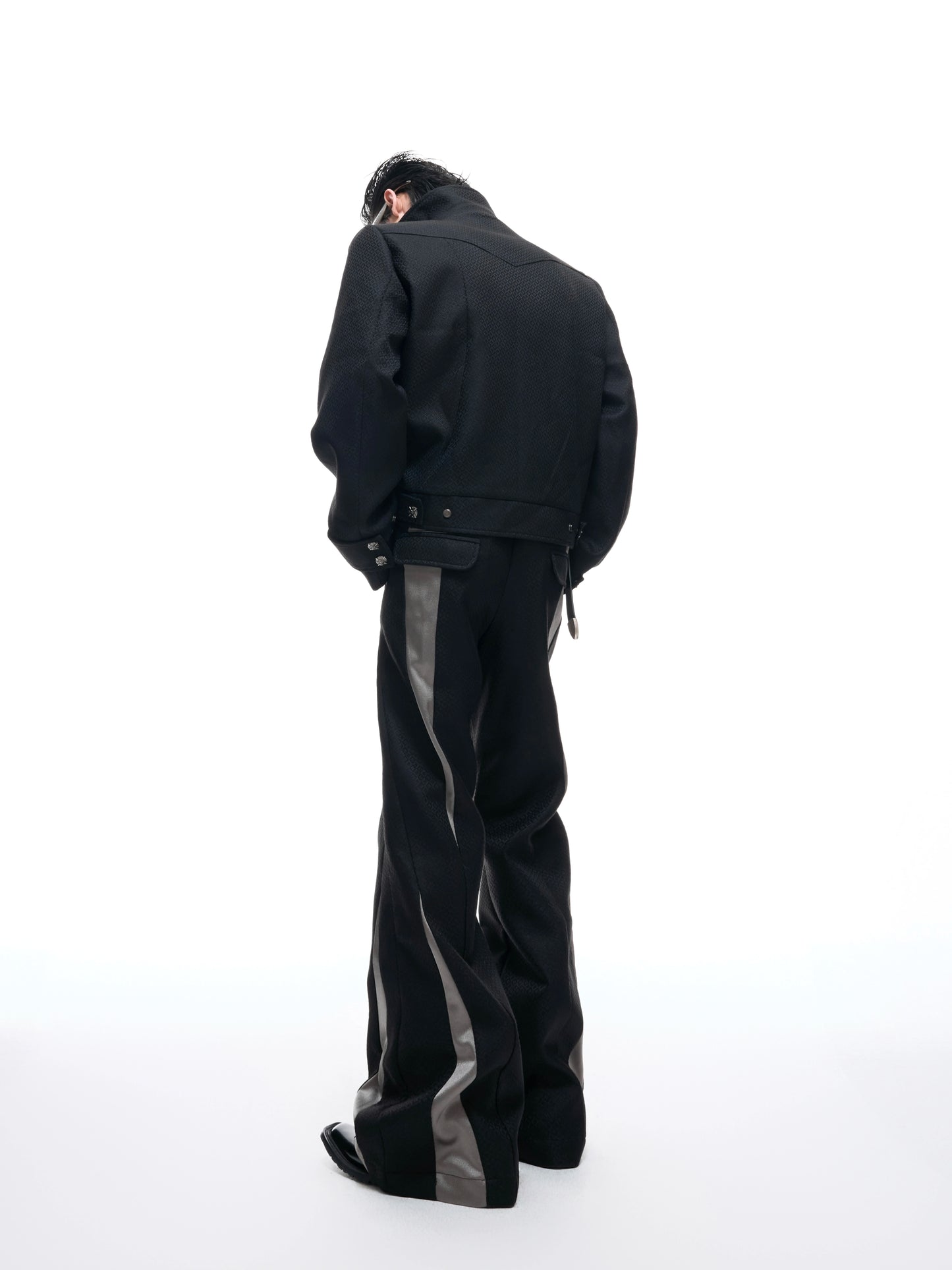 【25s Aug.】Colorblock Patchwork Cropped Jacket and Flared Pants Set