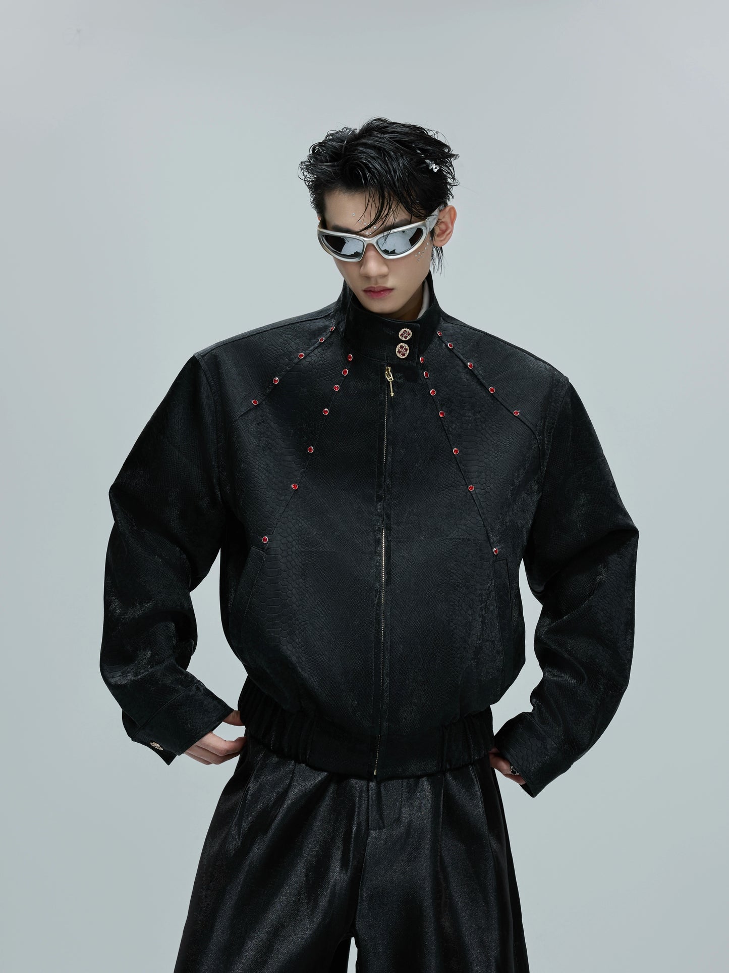 Python Textured Leather Fashion Jacket