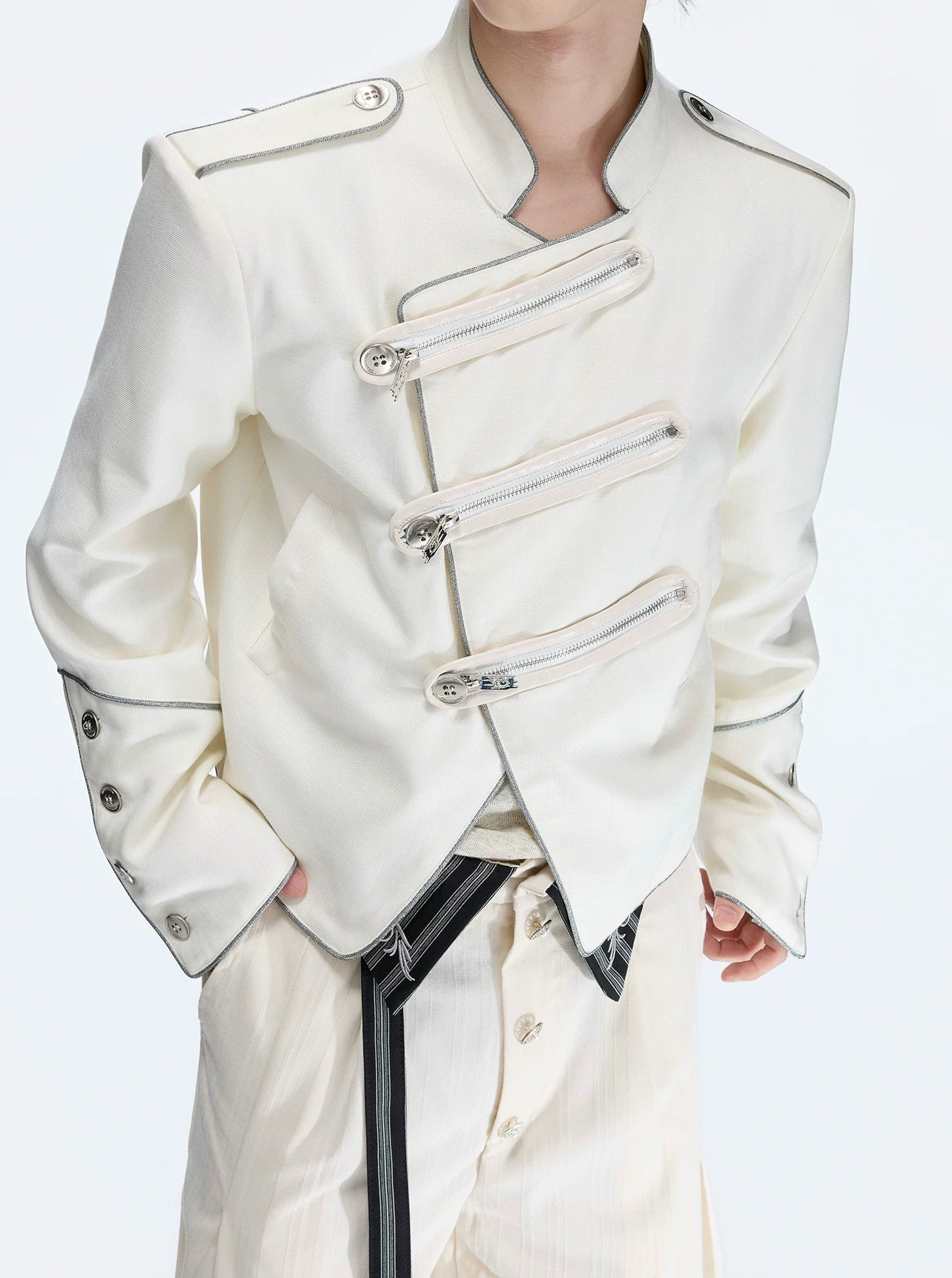 Asymmetric Stand Collar Cropped Jacket